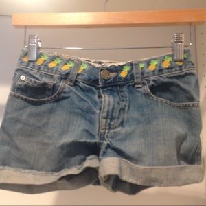Girls Denim Shorts With Pineapple Embroidering